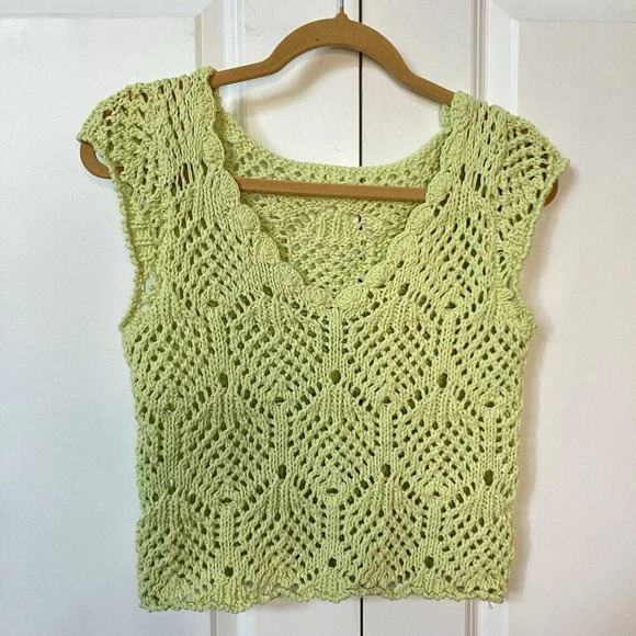 Free People free-est Alicia Fauxchet Top Green Open Knit  Sweater Tank - Picture 2 of 4